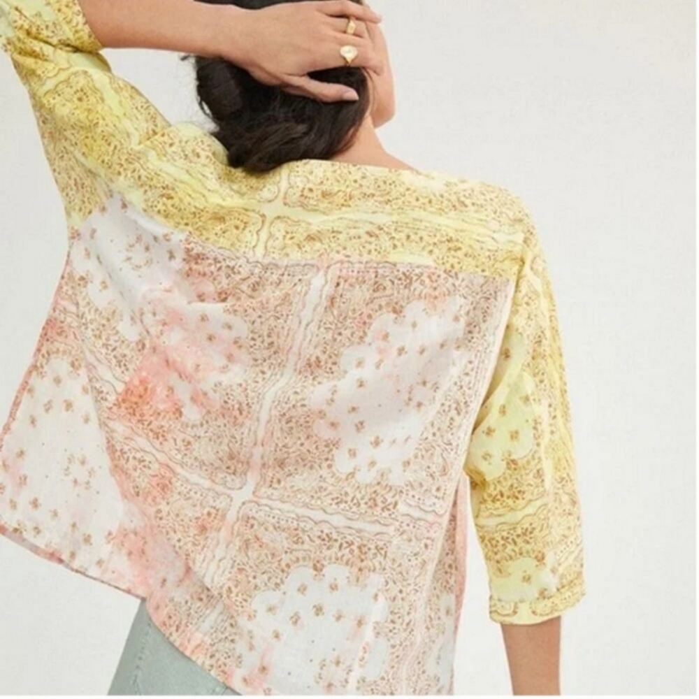 Anthropologie Pilcro Tavi Batik Boho Bandana Print Button Down Blouse Top - Picture 2 of 9